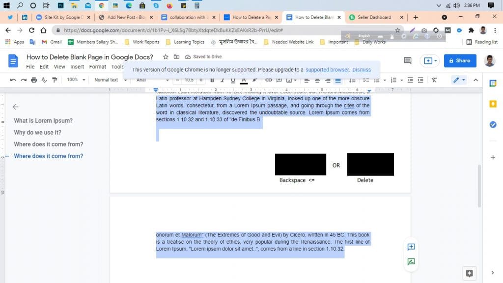 how to delete blank page in google docs
